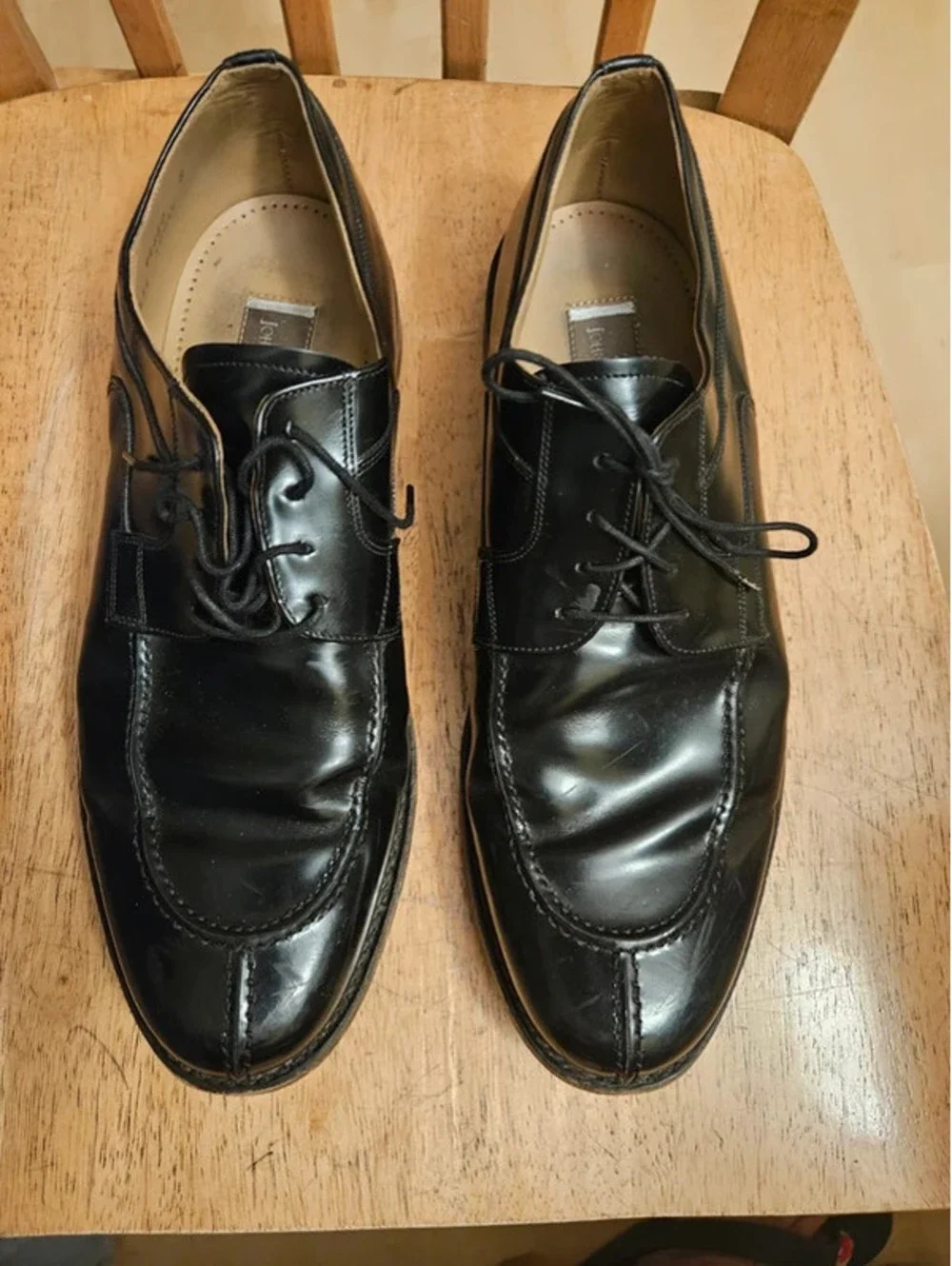 Johnston & Murphy Mens 10 D Black Leather Apron Toe Lace Up Dress Shoes